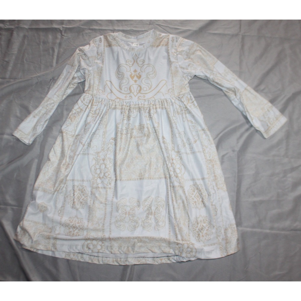 Girls long sleeve Printed Dress white Size 9-10 Y